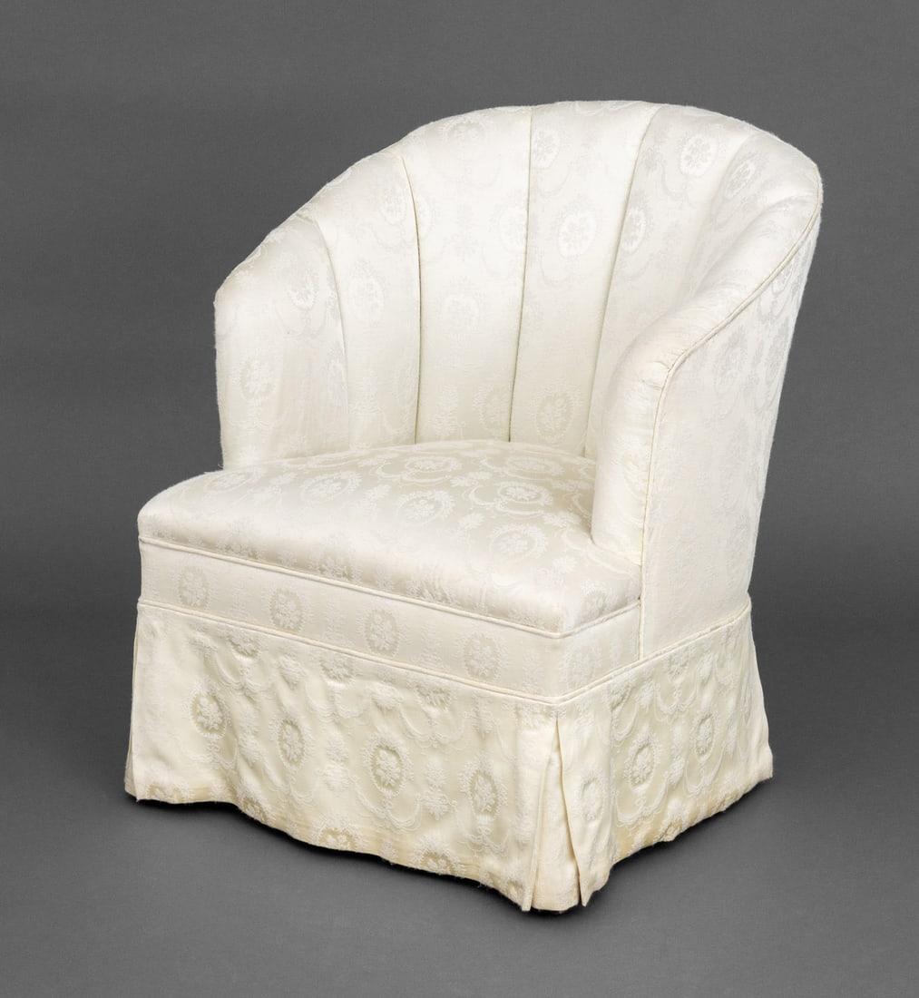 White Silk Brocade Upholstered Tub Chair (1 of 7)
