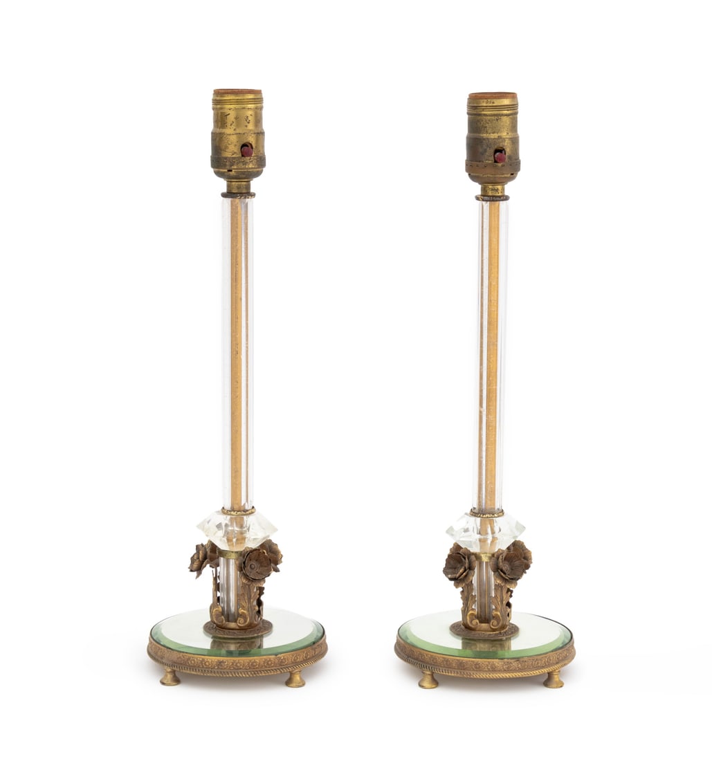 Art Deco Cut Crystal and Brass Lamps, Pair (1 of 5)