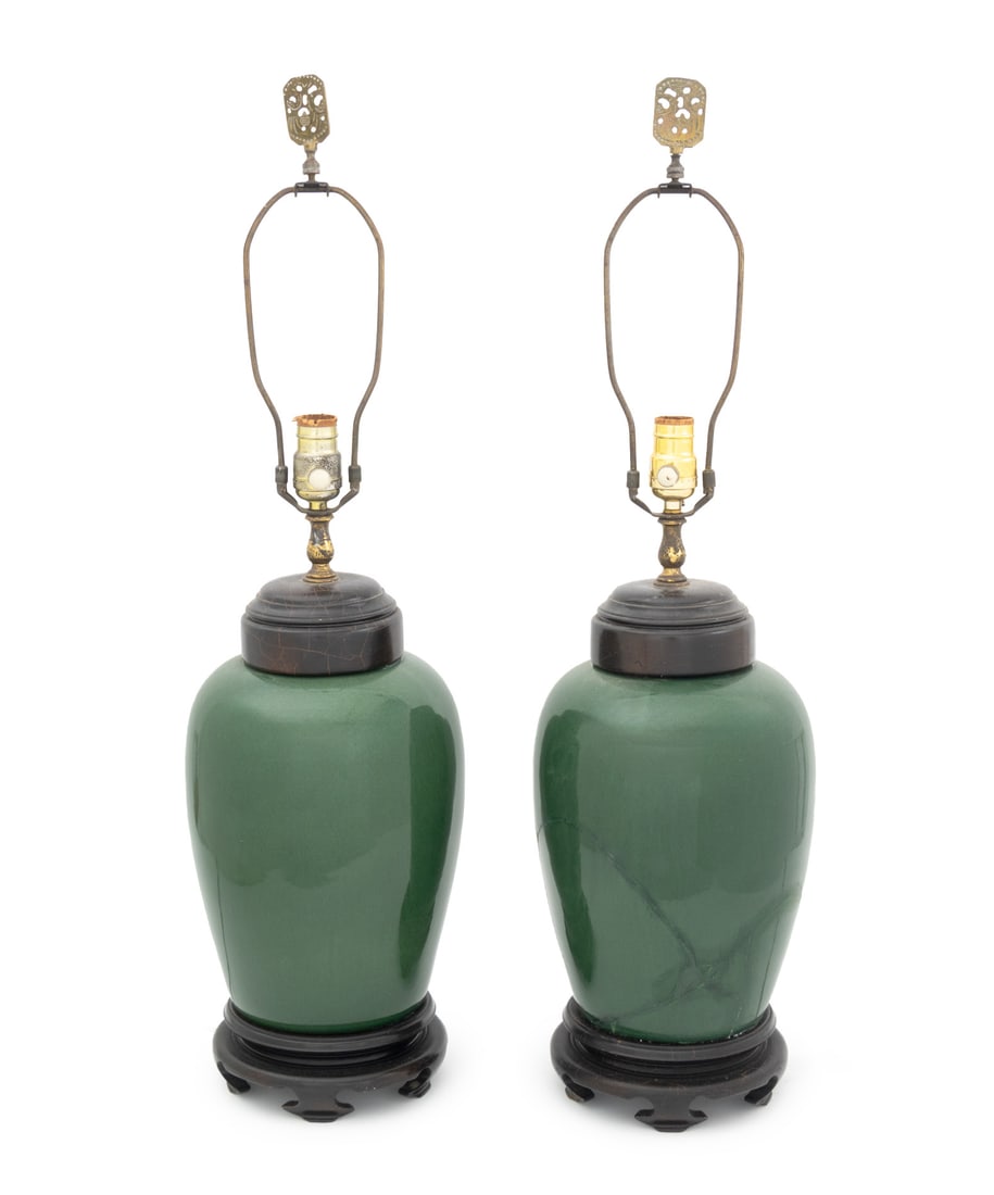 Modern Green Glazed Ginger Jar Mounted Lamps, Pair (1 of 6)
