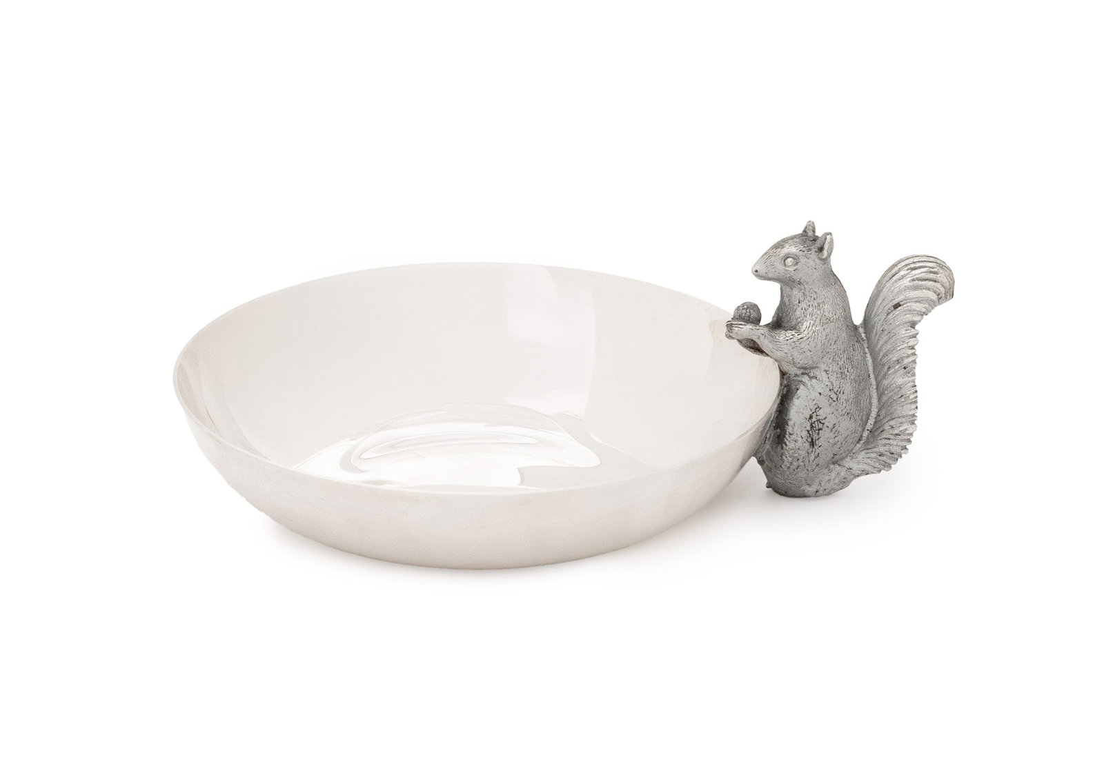 Reed & Barton Squirrel Motif Silver Plate Nut Dish: Reed and Barton Squirrel Motif Silver Plate Nut Dish, marked "Reed & Barton / 593" to underside. 2" H x 5.75" W x 4.5" D. Provenance: From a Connecticut Estate. Keywords: Designer, American