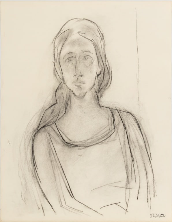 Manfred Schwartz Portrait of a Woman Charcoal: Manfred Schwartz (American, born Poland, 1909-1970), Portrait of a Woman, Charcoal on Paper, with the artist's signature stamped lower right, unframed. 25.5" H x 19.75" W. Provenance: From a 35 East