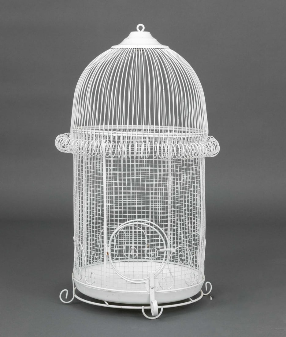 Vintage White Wrought Iron Dome Birdcage (1 of 8)