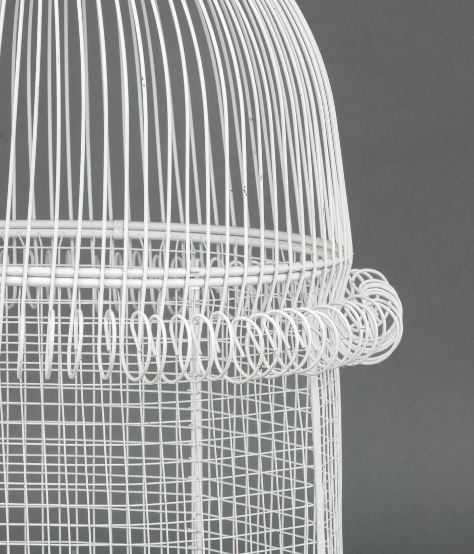 Vintage White Wrought Iron Dome Birdcage - 2