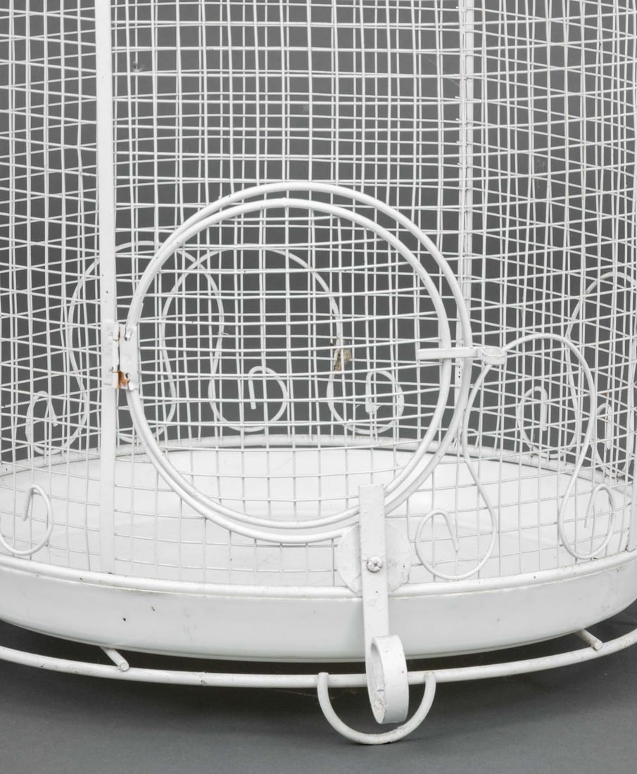 Vintage White Wrought Iron Dome Birdcage - 3