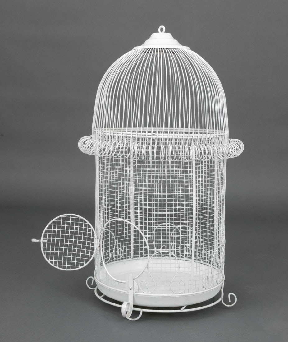 Vintage White Wrought Iron Dome Birdcage - 4