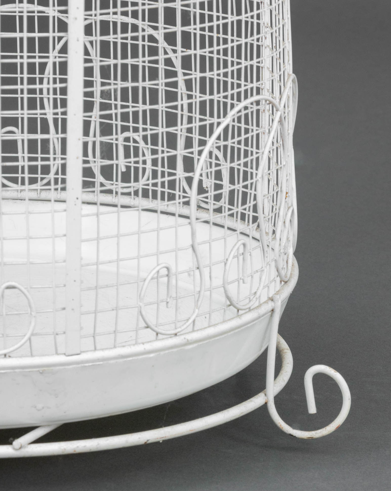 Vintage White Wrought Iron Dome Birdcage - 5