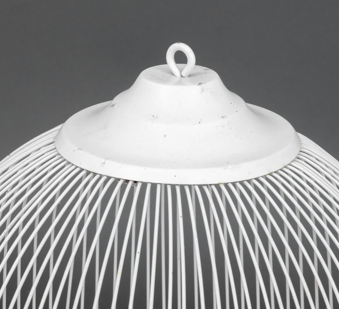 Vintage White Wrought Iron Dome Birdcage - 6