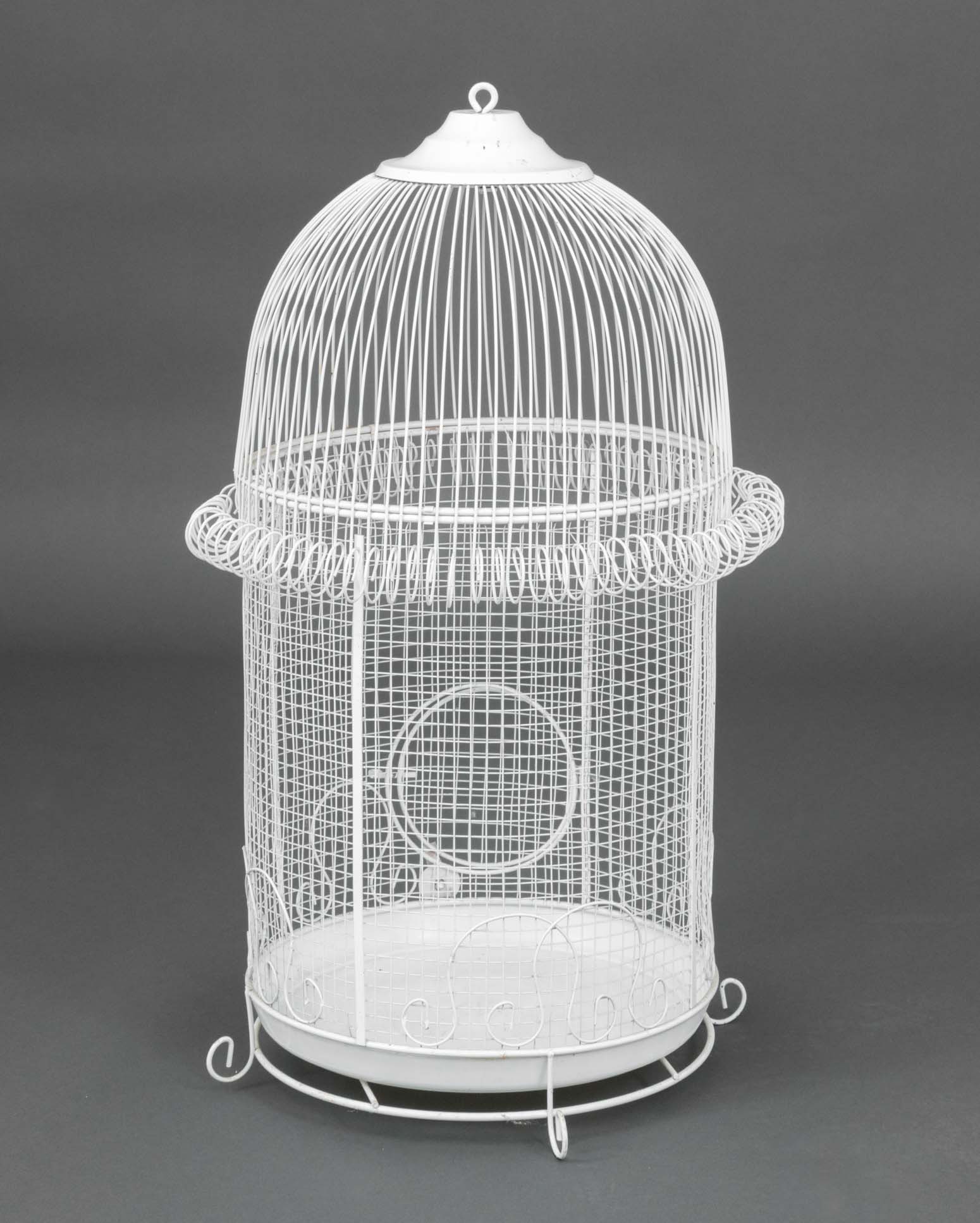 Vintage White Wrought Iron Dome Birdcage - 7