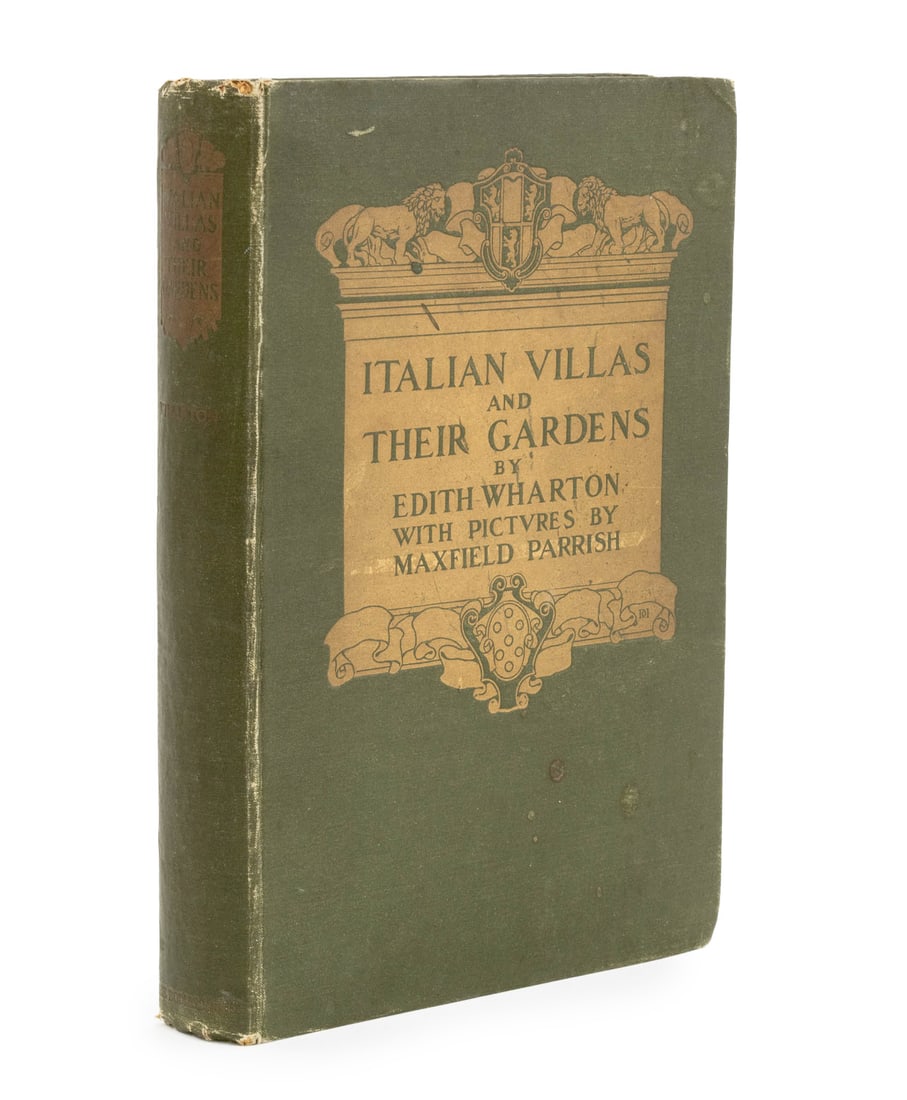 Edith Wharton "Italian Villas and Their Gardens": Wharton, Edith, illus.: Parrish, Maxfield, "Italian Villas and Their Gardens", London: John Lane The Bodley Head, 1904. 10.5" L x 7.25" W x 1.25" D. Provenance: From the Estate of Martin W. Hutner.