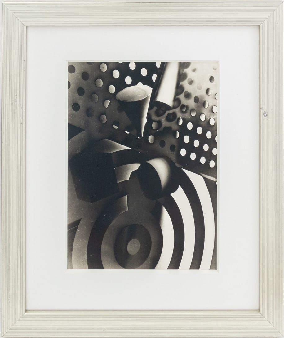 Gyorgy Kepes Untitled Gelatin Silver Print: Gyorgy Kepes (Hungarian/American, 1906-2001), Untitled (Abstract shapes), Gelatin Silver Print, 1941, likely printed later, apparently unsigned, silvered wood frame. Image: 8" H x 6.25" W; frame: