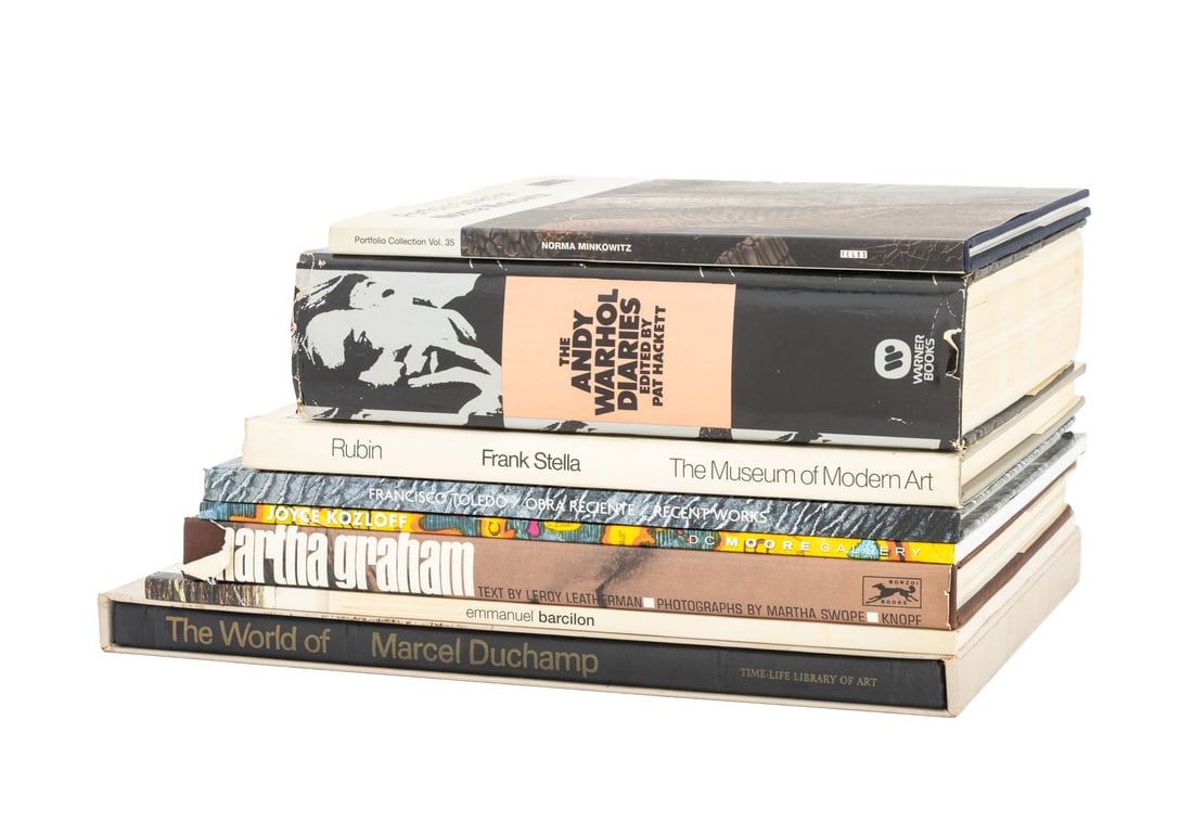 Signed, Etc. Books on Art and Artists, 8: Collection of Eight Books on Art and Artists, comprising: "Frank Stella", Rubin, William S., "Portfolio Collection Norma Minkowitz", signed and inscribed by art on title page, "Francisco Toledo