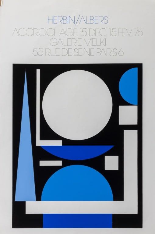 "Herbin / Albers Accorchage" Screenprint Poster: "Herbin / Albers Accrochage / Galerie Melki", Screenprint Poster in Colors, 1975. 33" H x 22" W. Provenance: From a New York City Collection. Keywords: Vintage Posters, Prints, Multiples, Works on
