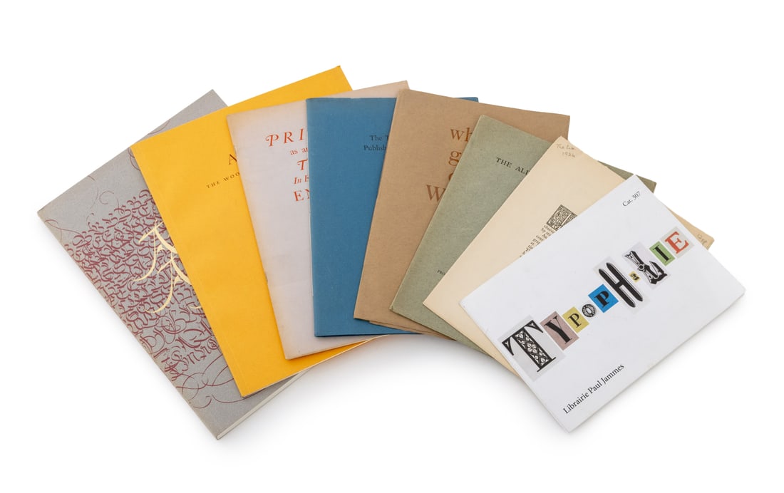 Books on Printing and Typography, 8: Collection of Eight Books on Printing and Typography, comprising: two copies of "The Aldine Pliny of 1508", Winship, George Parker, "Librairie Paul Jammes The Typophile Cat. 307", "Artist & Alphabet: