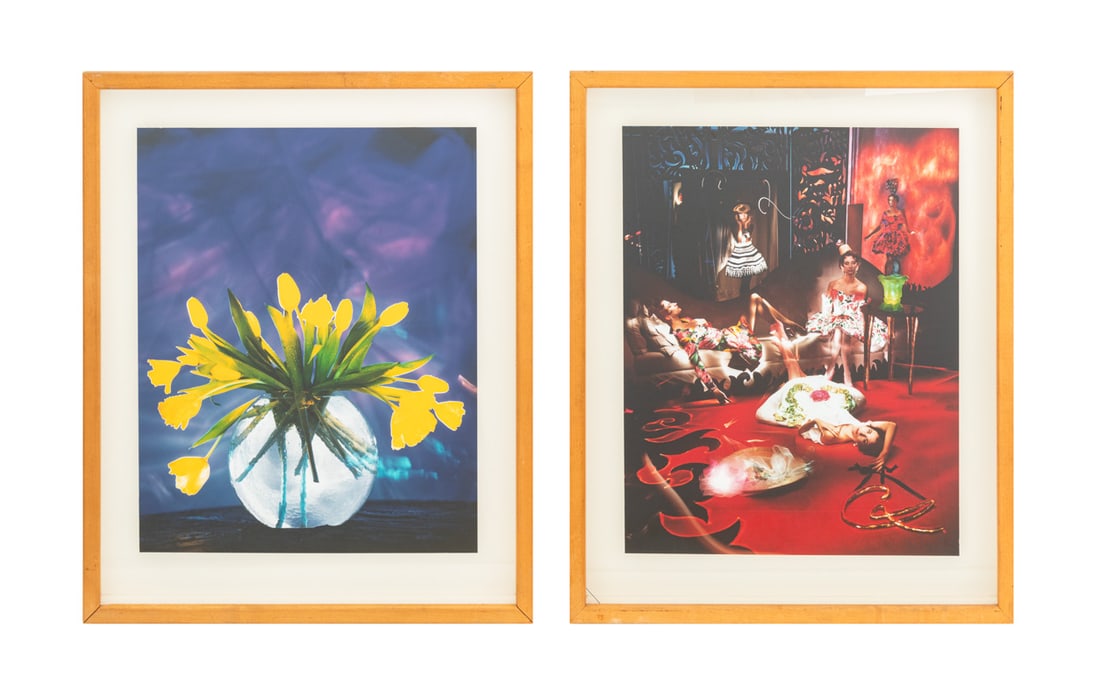 Dean Chamberlain Cibachrome Prints, 2: Dean Chamberlain (American, b. 1954), Two Cibachrome Prints in Colors, comprising: Women in a Red Room and Yellow Tulips, unsigned, both float mounted in wood frames. Larger image: 19.25" H x 15.5"