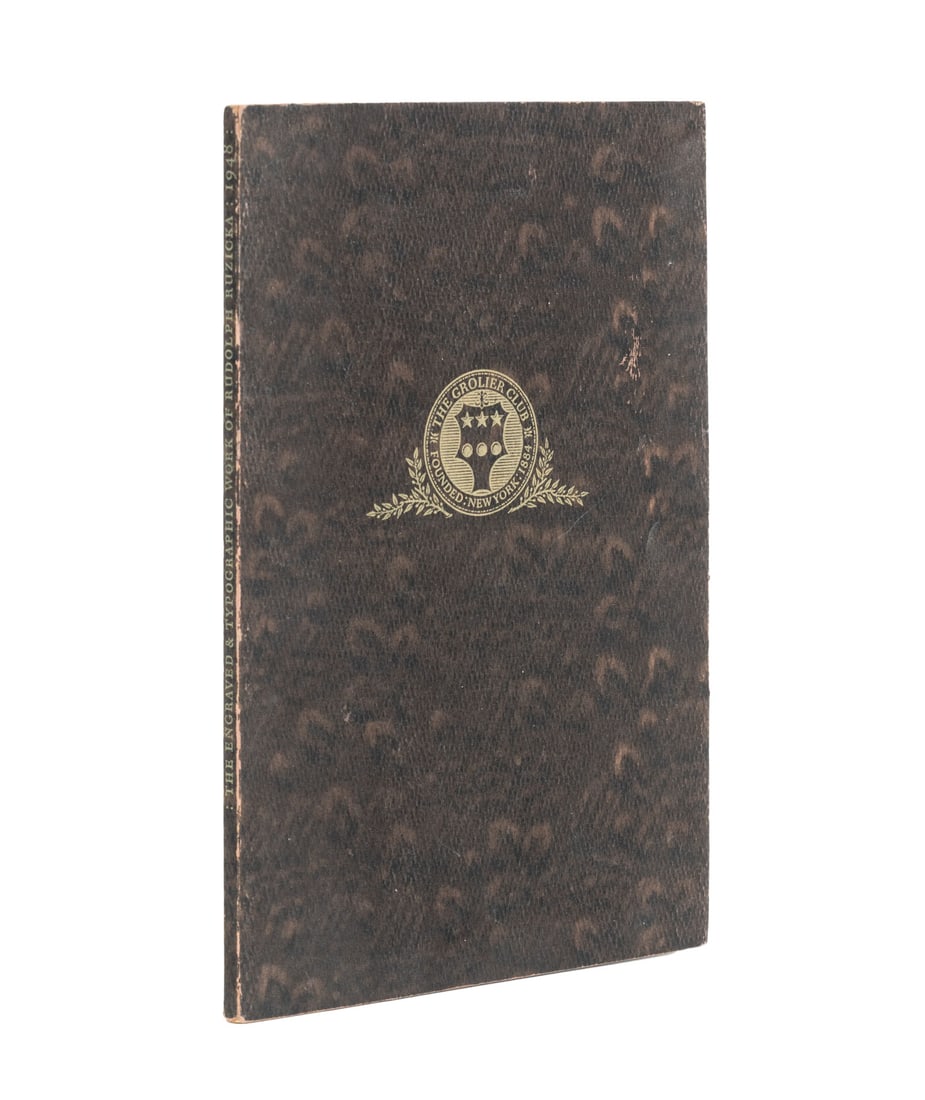 Rudolph Ruzicka Signed "The Engraved ...", 1948: Ruzicka, Rudolph, "The Engraved & Typographic Work of Rudolph Ruzicka: An Exhibition", New York: The Grolier Club, 1948", signed by Rudolph Ruzicka on colophon. 8.5" L x 5.75" W x 0.25" D.