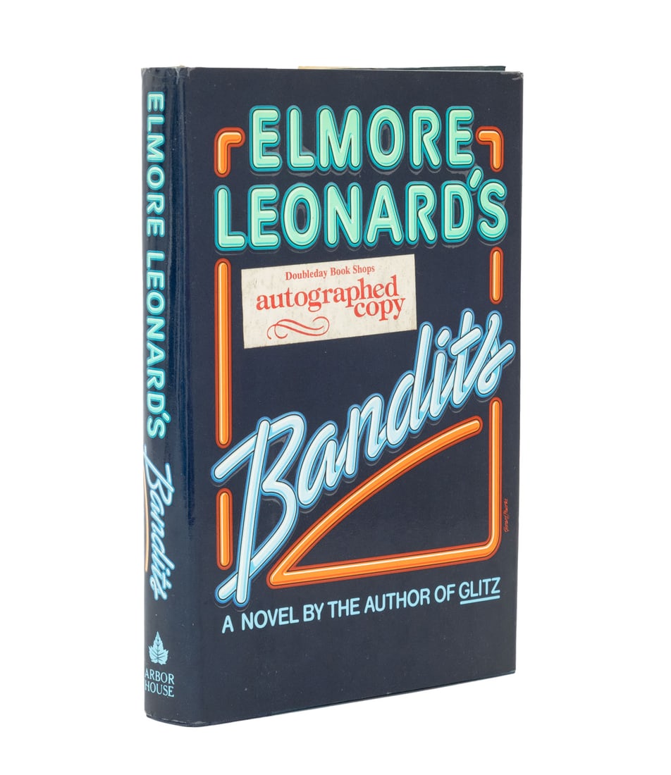 Elmore Leonard Signed "Bandits", 1987: Leonard, Elmore, "Bandits", New York: Arbor House, 1987, signed by author on flyleaf. 9.25" L x 6.25" W x 1" D. Provenance: From a New York City Collection. Keywords: American novelist, Author,