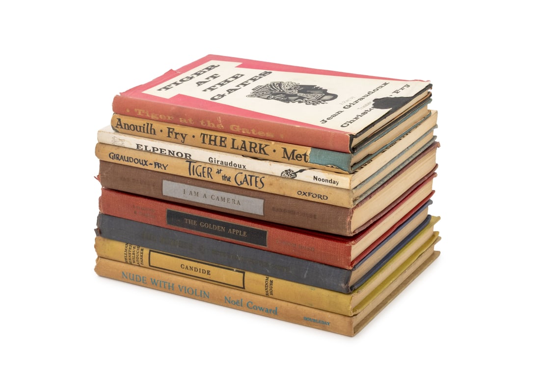 Books on Theater and Plays, 9: Collection of Nine Books on Theater and Plays, comprising: "Nude with a Violin", Coward, Noel, "Candide: A Comedic Operetta Based on Voltaire's Satire", Hellman, Lillian, "The Golden Apple",