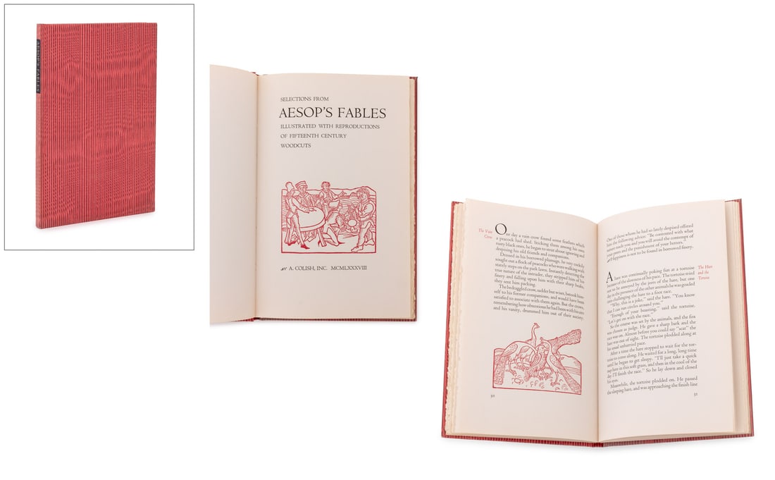 Aesop "Selection's from Aesop's Fables", 1988: Aesop, "Selection from Aesop's Fables Illustrated with Reproductions of Fifteenth Century Woodcuts", [Mount Vernon, NY]: A. Colish, Inc., 1988, one of 1500 copies, design and typography by Jerry