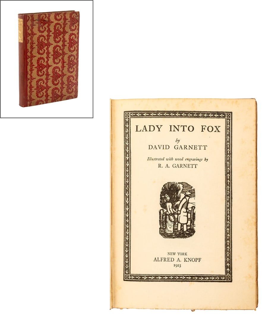 David Garnett "Lady Into Fox", 1923: Garnett, David, "Lady Into Fox", New York: Alfred A. Knopf, 1923, illustrated with wood engravings by R.A. Garnett, First US Edition. 7.5" L x 5.25" W x 0.5" D. Provenance: From the Estate of Martin