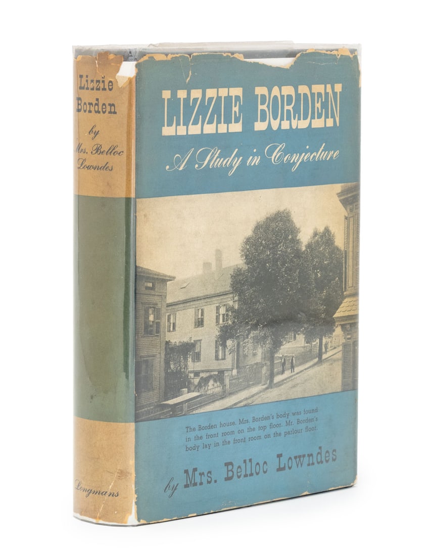 Marie Belloc Lowndes "Lizzie Borden", 1939: Lowndes, Marie Belloc, "Lizzie Borden: A Study in Conjecture", New York: Longmans, Green and Co., 1939, First Edition. 7.5" L x 5.5" W x 1.25" D. Provenance: From a New York City Collection.