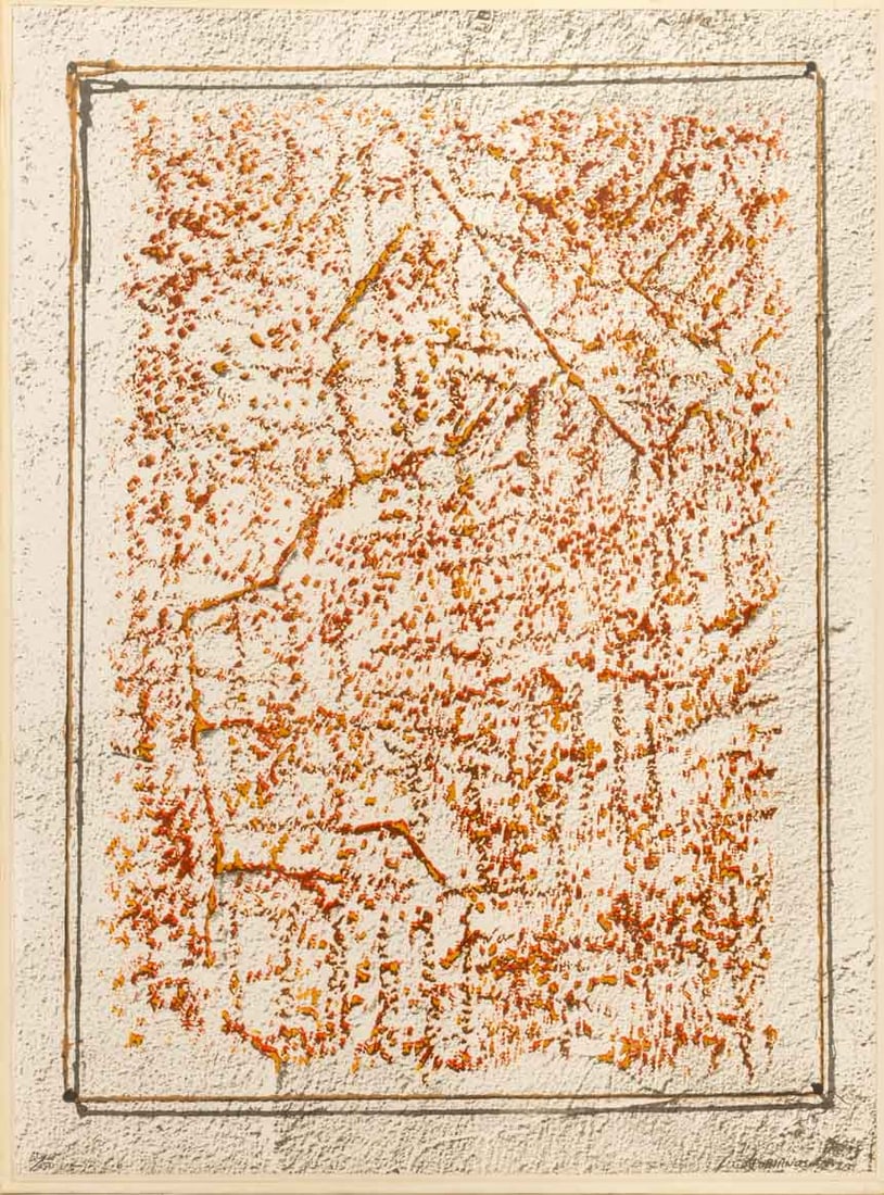 Domenick Capobianco "Wall" Lithograph: Domenick Capobianco (American, b. 1928), "Wall", Lithograph and Silkscreen in Colors, signed in pencil lower right, numbered "50/50" lower left, label verso, unframed. Image: 29.75 H x 22" W; mat: 30.