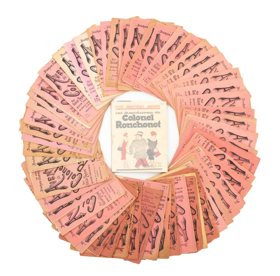 "Les Aventures du Colonel Ronchonot", 40+: Collection of Over 40 Issues of "Les Aventures du Colonel Ronchonot" by Gustave Frison, incomplete collection between no. 48-1393. 6" L x 4.75" W x 0.25" D. Provenance: From a New York City Collection