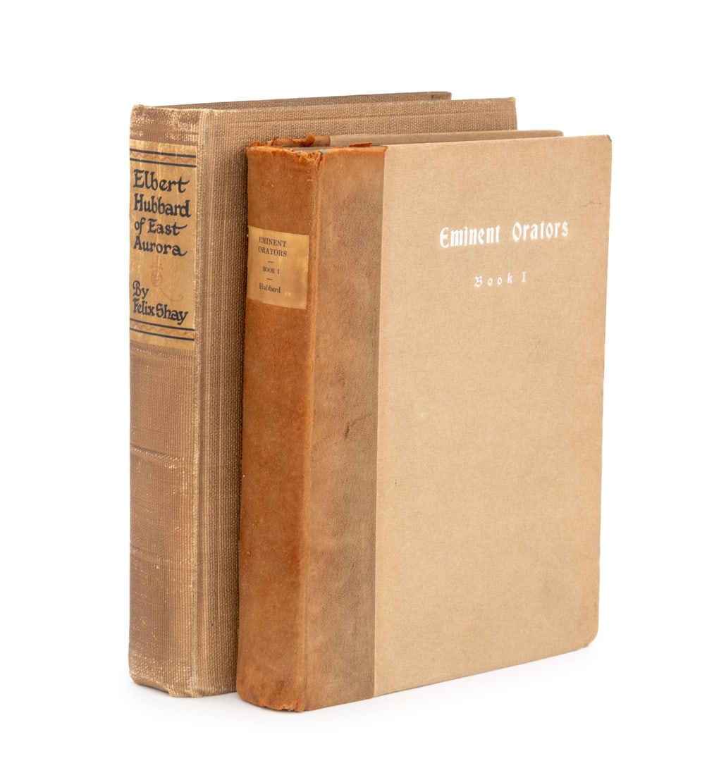 Books By and About Elbert Hubbard, 2: Collection of Two Books By and About Elbert Hubbard, comprising: "Elbert Hubbard of East Aurora", Shay, Felix, "Eminent Orators Book 1", Hubbard, Elbert. Larger: 8.75" L x 6.25" W x 1.25" D. Provenanc