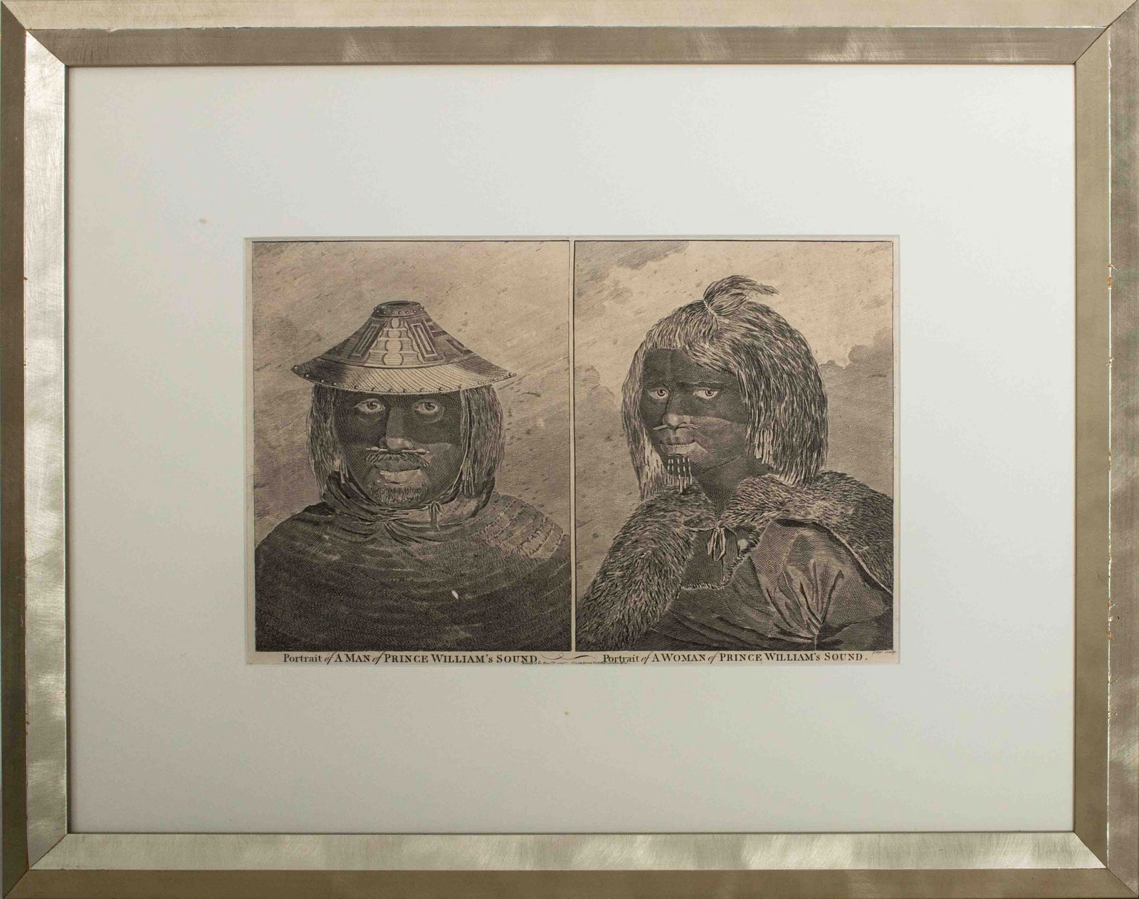 "Man & Woman of Prince William's Sound" Engraving: "Portrait of a Man and Woman of Prince William's Sound", Engraving, published by Alexander Hogg in 1790 from the third voyage of Captain James Cook on the Discovery, 12 July 1776 to 4 October 1780, de
