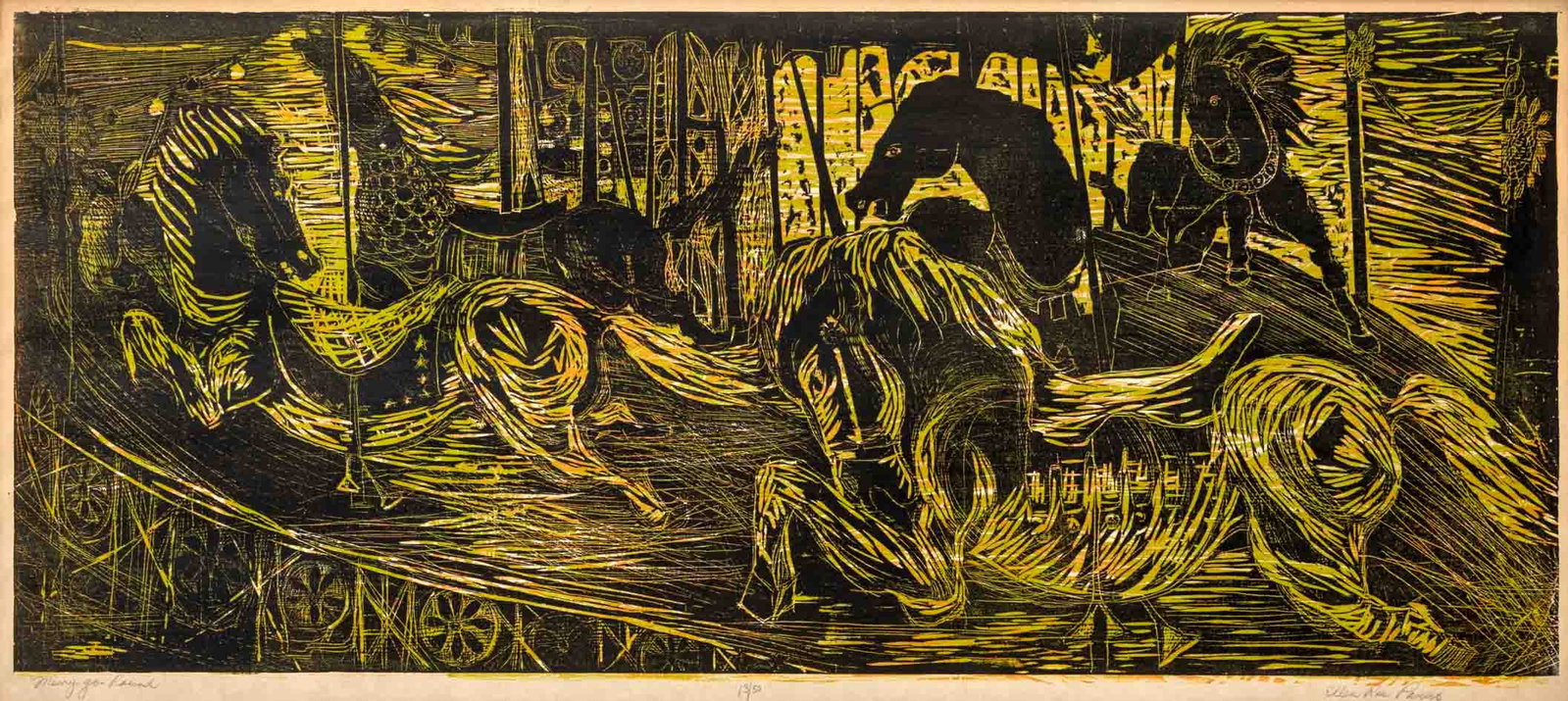 Ellen Rae Panero "Merry Go-Round" Woodcut - 2