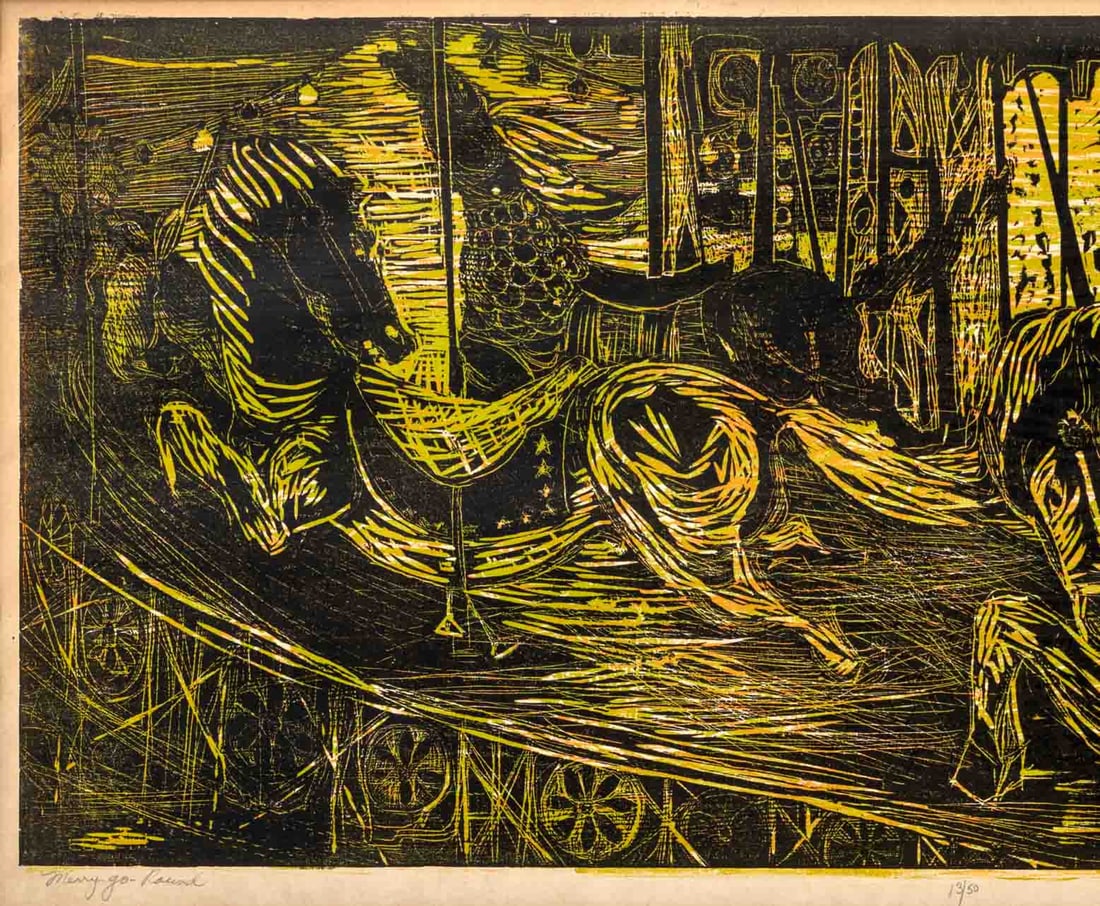 Ellen Rae Panero "Merry Go-Round" Woodcut - 3