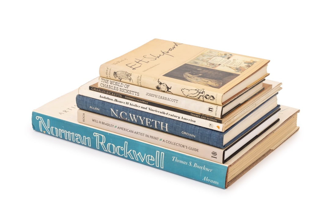 Books on Artists and Illustrators, 7: Collection of Seven Books on Artists and Illustrators, comprising: "Norman Rockwell: Artist and Illustrator", Buechner, Thomas S., "N.C. Wyeth: The Collected Paintings, Illustrations and Murals", Alle