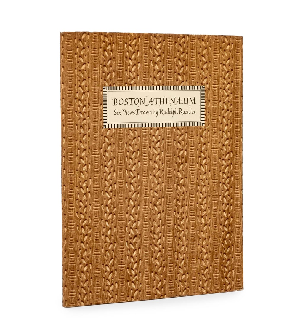 Rudolph Ruzicka "Boston Athenaeum", 1952: illus.: Ruzicka, Rudolph, Muir Mitchell, Walter, "Boston Athenaeum: Six Views Drawn by Rudolph Ruzicka", Boston: Boston Athenaeum, 1952. 11" L x 8.25" W x 0.25" D. Provenance: From the Estate of Marti