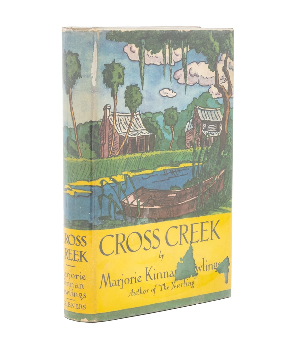 1st Edition Marjorie Kinnan Rawlings "Cross Creek": Rawlings, Marjorie Kinnan, illus.: Shenton, Edward, "Cross Creek", New York: Charles Scribner's Sons, 1942, First edition, Scribner "A" present on copyright page. 8.5" L x 6" W x 1.25" D. Provenance: