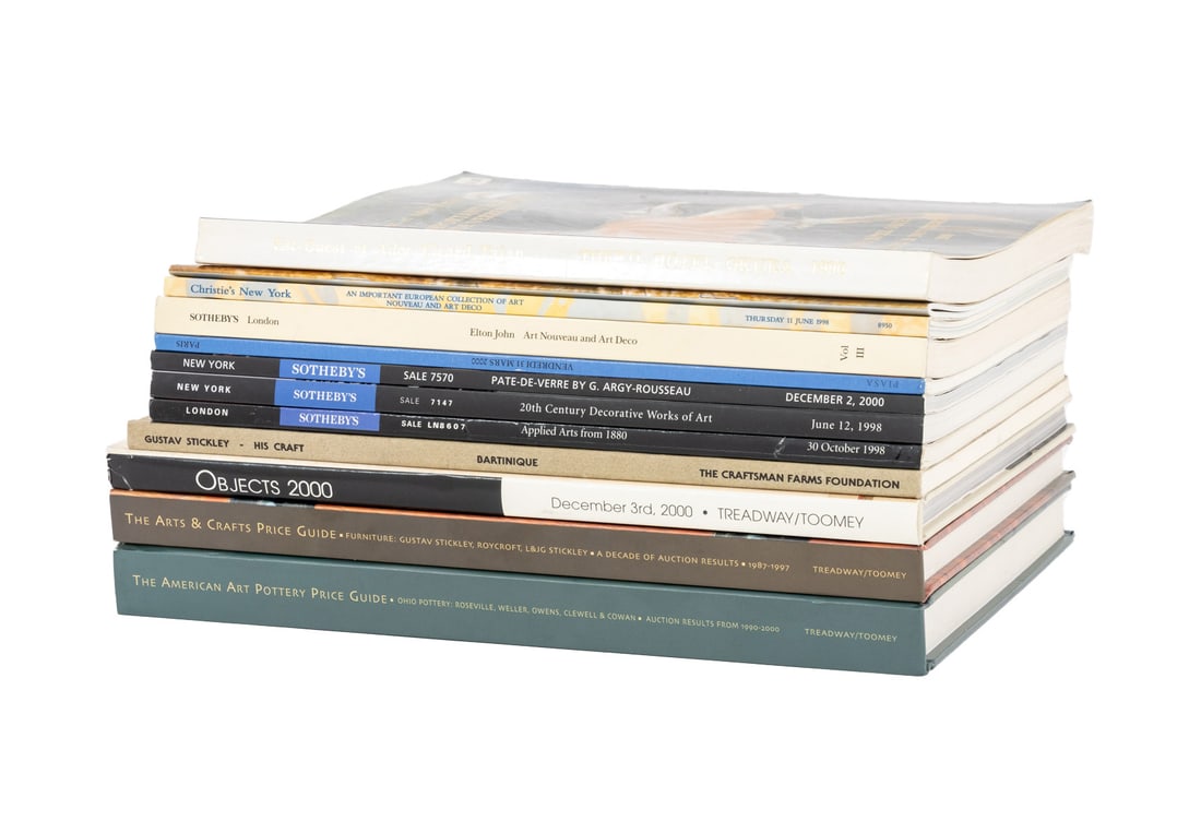 Auction Catalogs on Decorative Arts, 12: Collection of 12 Auction Catalogs on Decorative Arts, comprising: "The Arts & Crafts Price Guide Furniture: Gustav Stickley, Roycroft, L & JG Stickley, A Decade of Auction Results 1987-1997", "The Ame