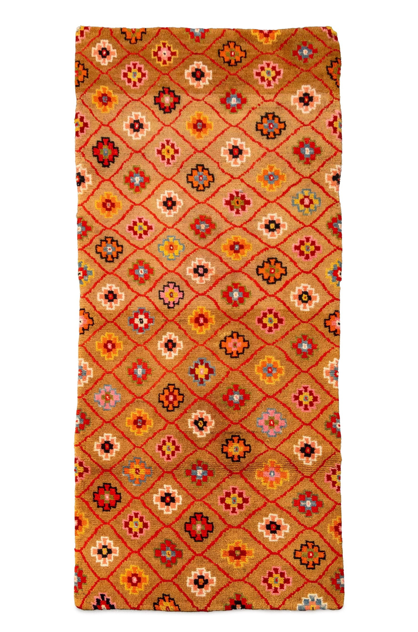 Tibetan Khaden Rug, 5' 10" x 2' 8": Tibetan Khaden Wool Rug, with a geometric pattern on a russet ground. 5' x 10" L x 2' 8" W. Provenance: From the Estate of Joseph Lawrence Gardella. Keywords: Himalayan Art, Nepal, Textiles, Antique r
