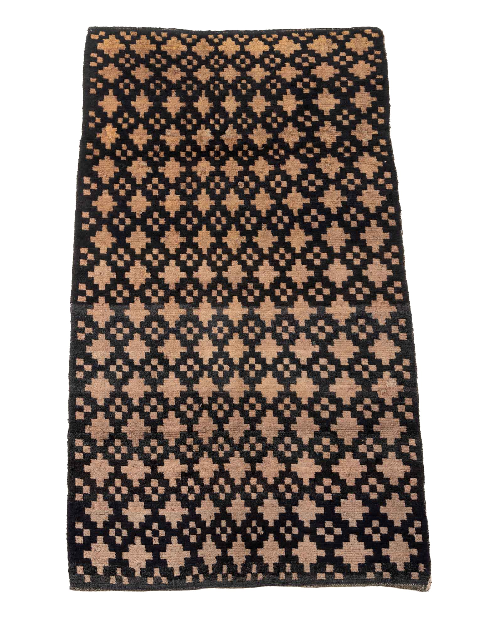 Tibetan Geometric Khaden Rug, 5' 6" x 3' 1": Tibetan Blue and Beige Geometric Khaden Rug, late 19th century. 5' 6" L x 3' 1" W. Provenance: From the Estate of Joseph Lawrence Gardella. Keywords: Himalayan Art, Nepal, Asian Art, Textiles, Antique