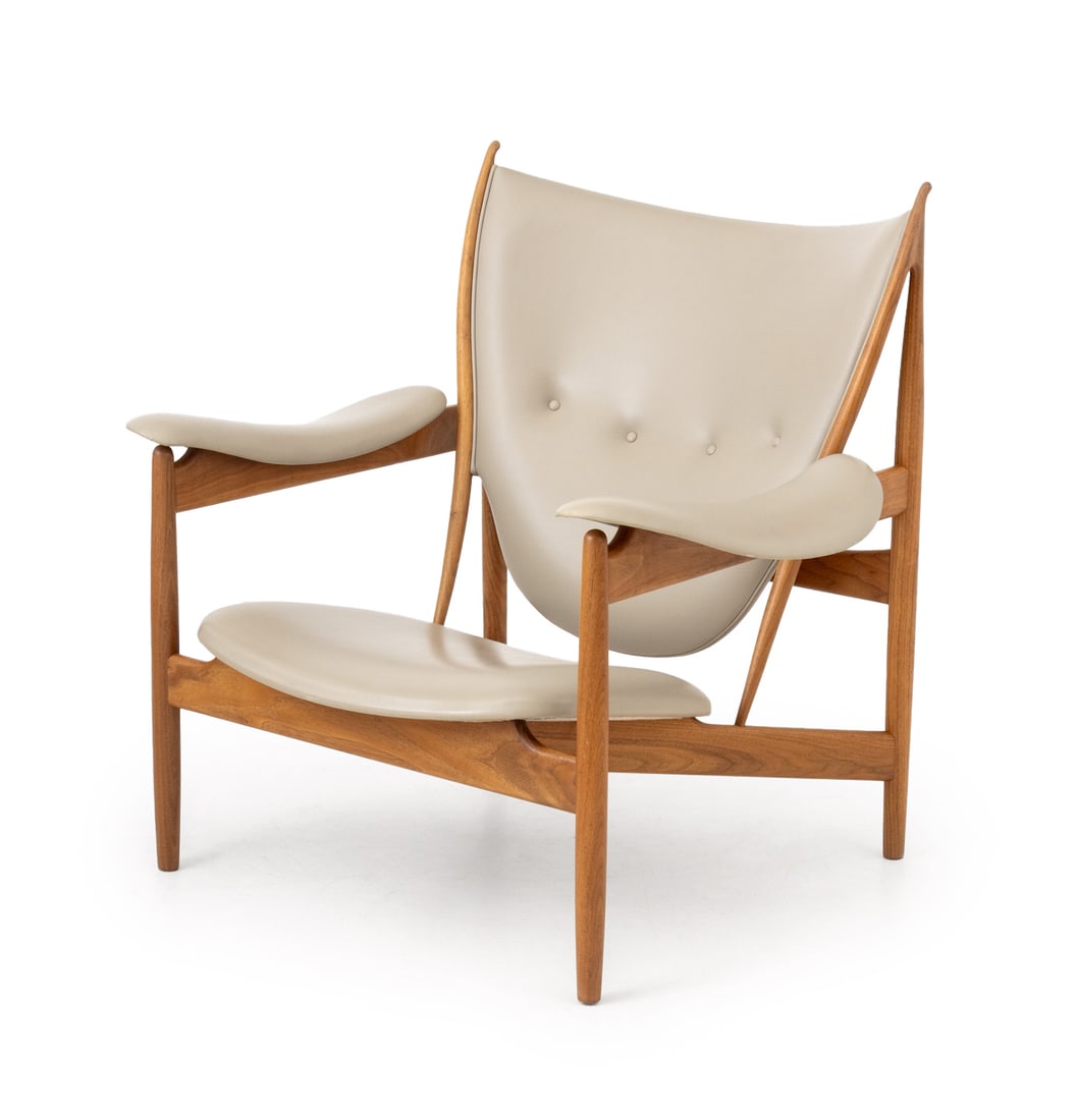 Finn Juhl "Chieftain" Lounge Chair: Finn Juhl (Danish, 1912-1989) "Chieftain" Lounge Chair, teak wood frame and tan leather upholstery, with "One Collection / Finn Juhl / House of Finn Juhl" label and stamped "Finn Juhl" to underside. 3