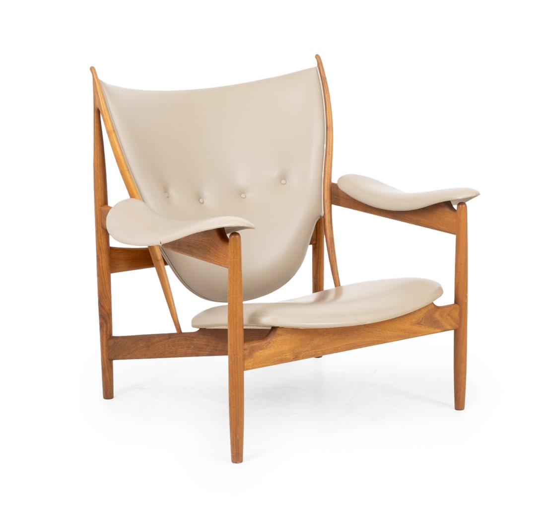 Finn Juhl "Chieftain" Lounge Chair: Finn Juhl (Danish, 1912-1989) "Chieftain" Lounge Chair, teak wood frame and tan leather upholstery, with "One Collection / Finn Juhl / House of Finn Juhl" label and stamped "Finn Juhl" to underside. 3
