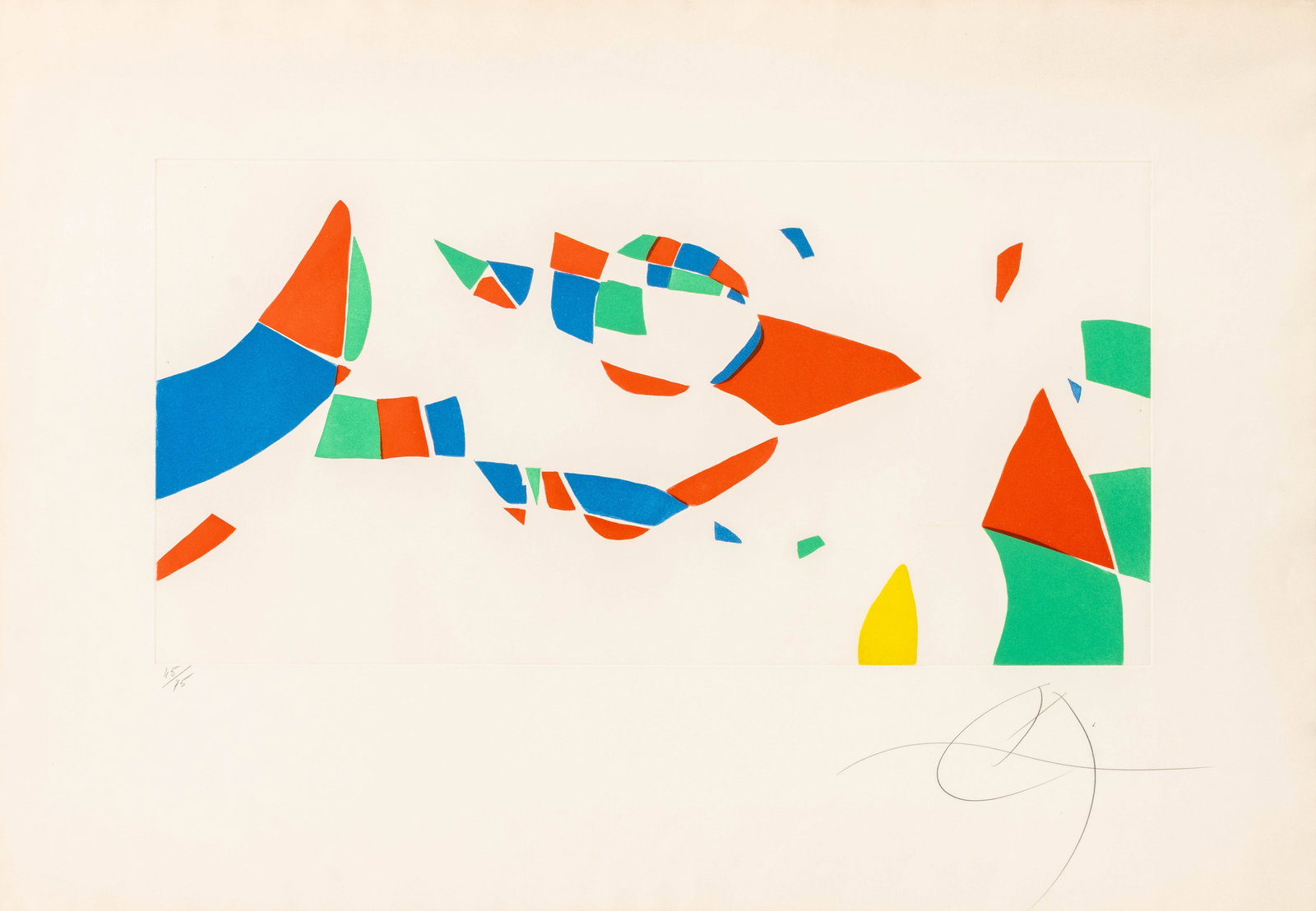 Joan Miro "Untitled [Plate IV]" Aquatint, 1973: Joan Miro (Spanish, 1893-1983), "Untitled [Plate IV]", Aquatint in Colors on Arches Paper, 1973, from the "Gravures pour une exposition" [Engravings for an Exposition] portfolio, signed in pencil lowe