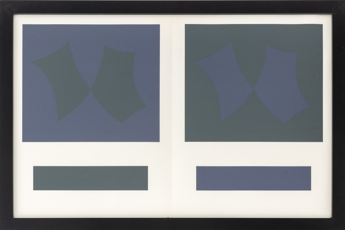 Josef Albers "Interaction of Color Plate XXIII-3": Josef Albers (German/American, 1888-1976), "The Interaction of Color Plate XXIII-3", Screenprint in Colors on Paper, 1973, published Josef Keller Verlag Starnberg, black frame. Image: 12.5" H x 19.5"