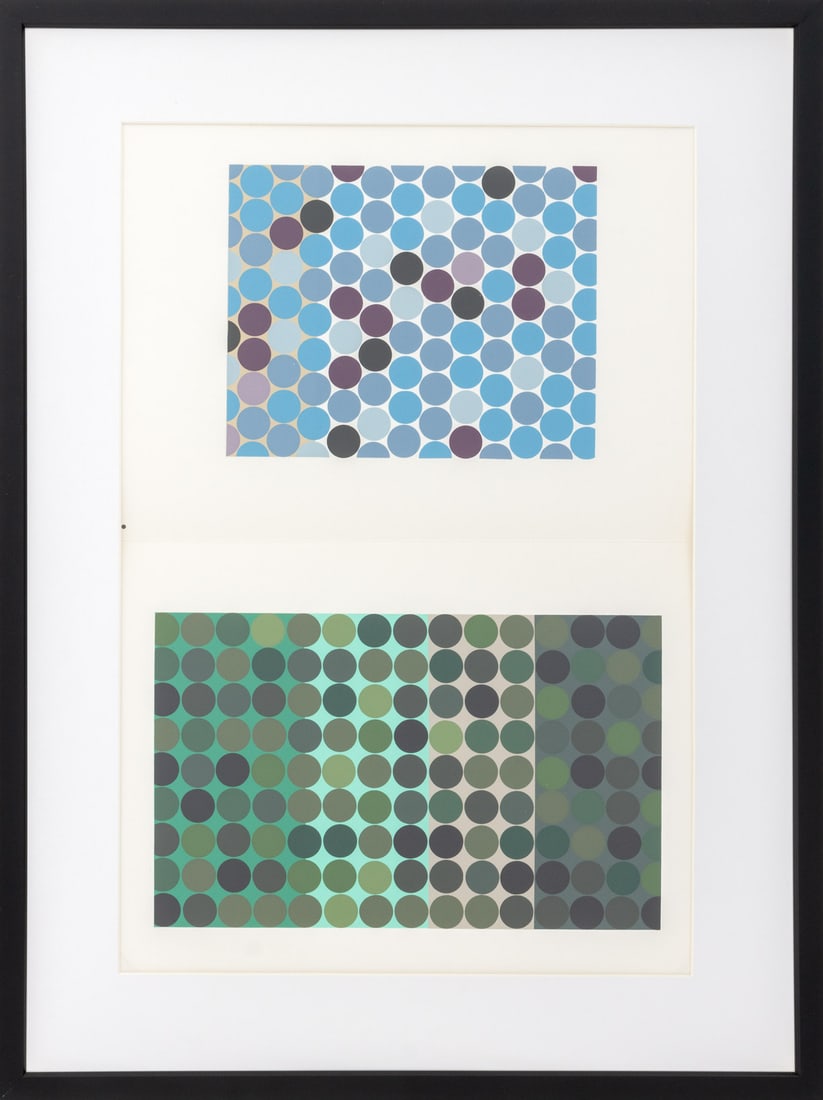 Josef Albers "Interaction of Color Plate XVIII-2": Josef Albers (German/American, 1888-1976), "The Interaction of Color Plate XVIII-2", Screenprint in Colors on Paper, 1973, published Josef Keller Verlag Starnberg, black frame. Image: 12.5" H x 18.5"