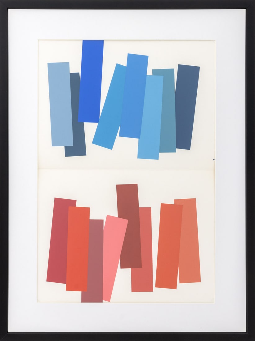 Josef Albers "The Interaction of Color Plate V-3": Josef Albers (German/American, 1888-1976), "The Interaction of Color Plate V-3", Screenprint in Colors on Paper, 1973, published Josef Keller Verlag Starnberg, black frame. Image: 12.5" H x 18.5" W; f