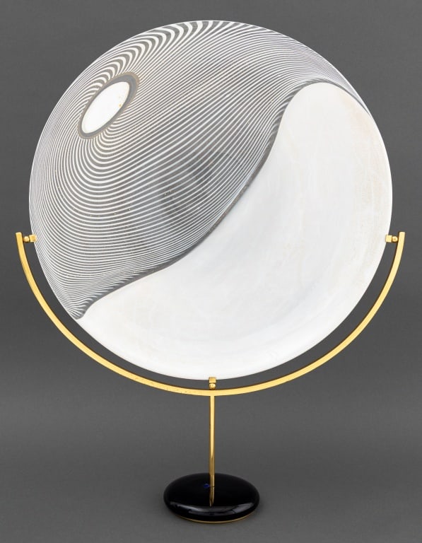 Giampaolo Seguso "Piatto Isola", 1993: Giampaolo Seguso (Italian, b. 1942) "Piatto Isola" Murano Glass Sculpture, 1993, signed, dated, numbered edition "59 / 99", and inscribed "Murano" to the underside, mounted on gold-tone metal and blue