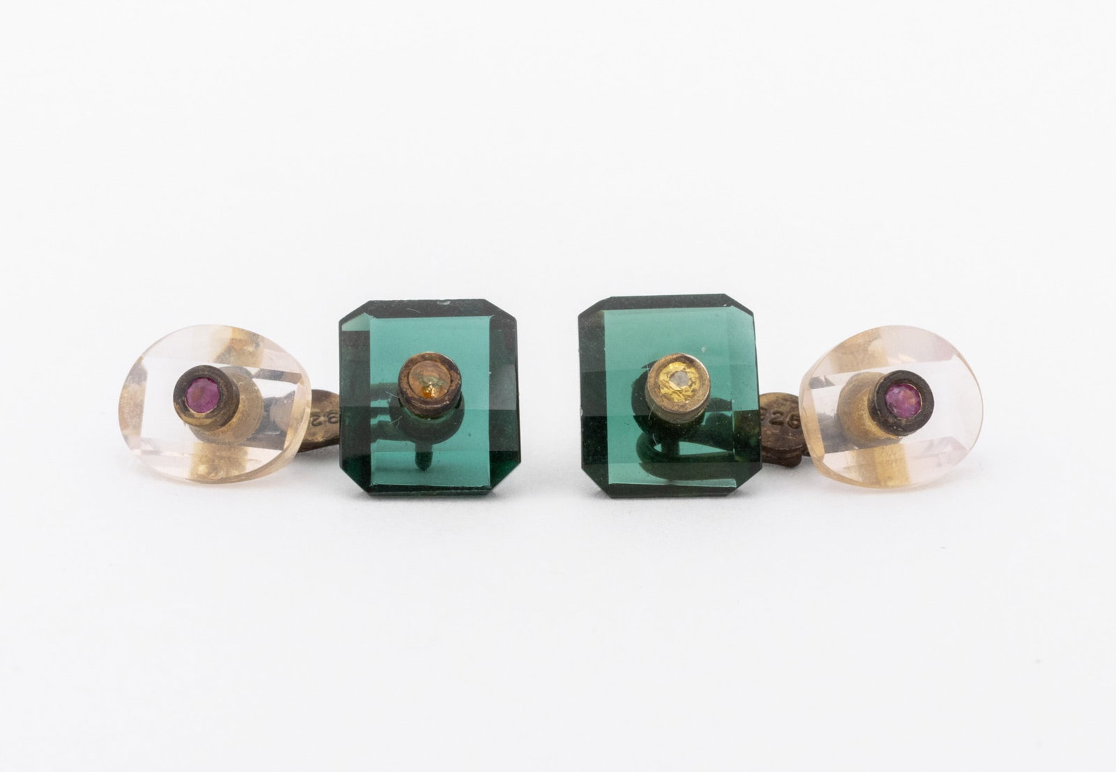 Sterling Silver Quartz Ruby Sapphire Cufflinks Set - 2