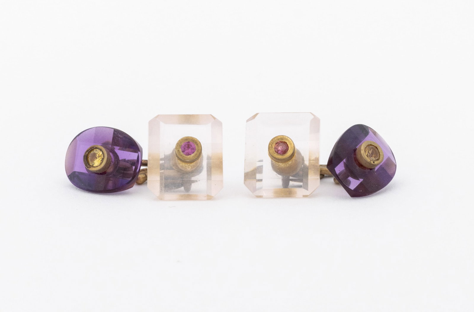 Sterling Silver Quartz Ruby Sapphire Cufflinks Set - 3