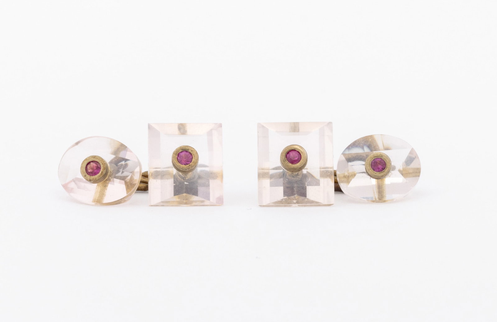 Sterling Silver Quartz Ruby Sapphire Cufflinks Set - 4