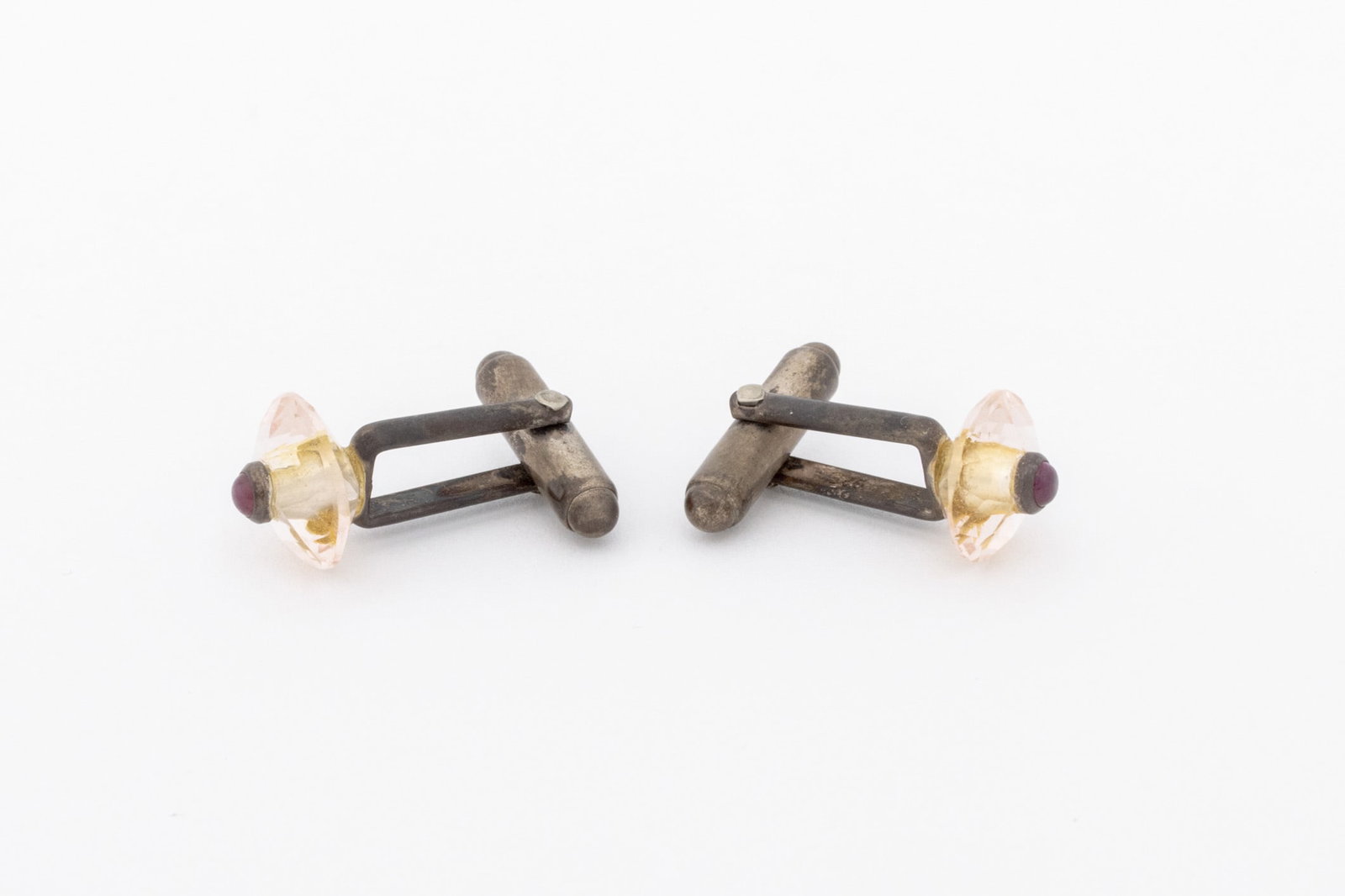 Sterling Silver Quartz Ruby Sapphire Cufflinks Set - 5
