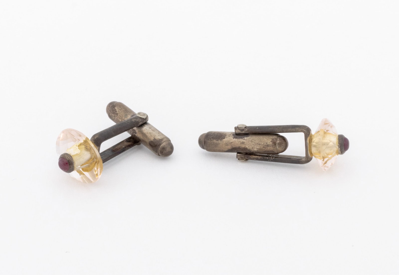 Sterling Silver Quartz Ruby Sapphire Cufflinks Set - 7