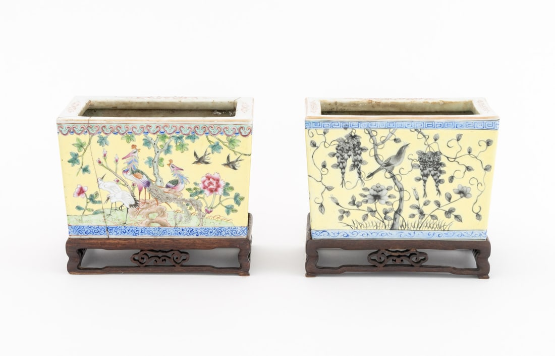 Chinese Famille Jaune Porcelain Jardinieres, Pair - 2