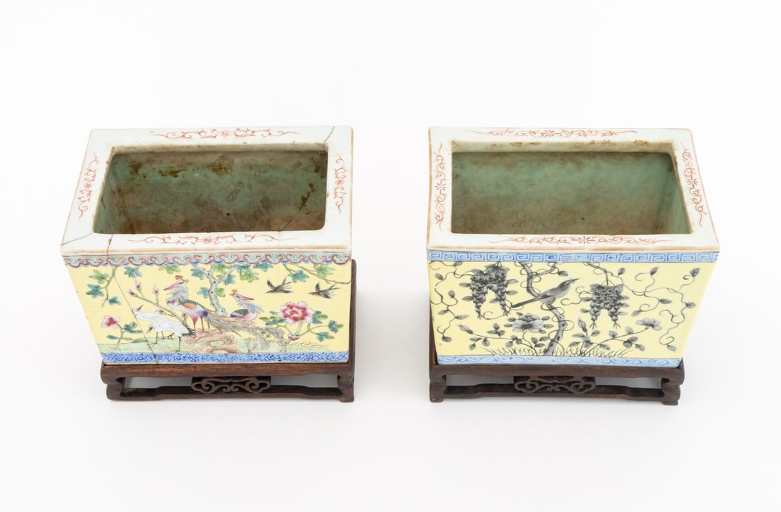 Chinese Famille Jaune Porcelain Jardinieres, Pair - 6